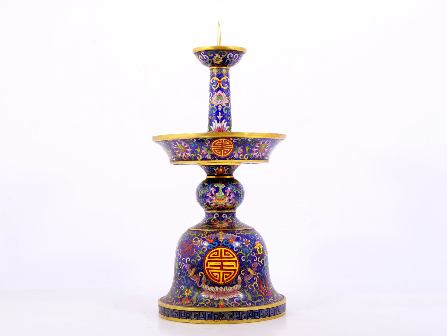 Pair of cloisonné candlesticks with lotus pattern