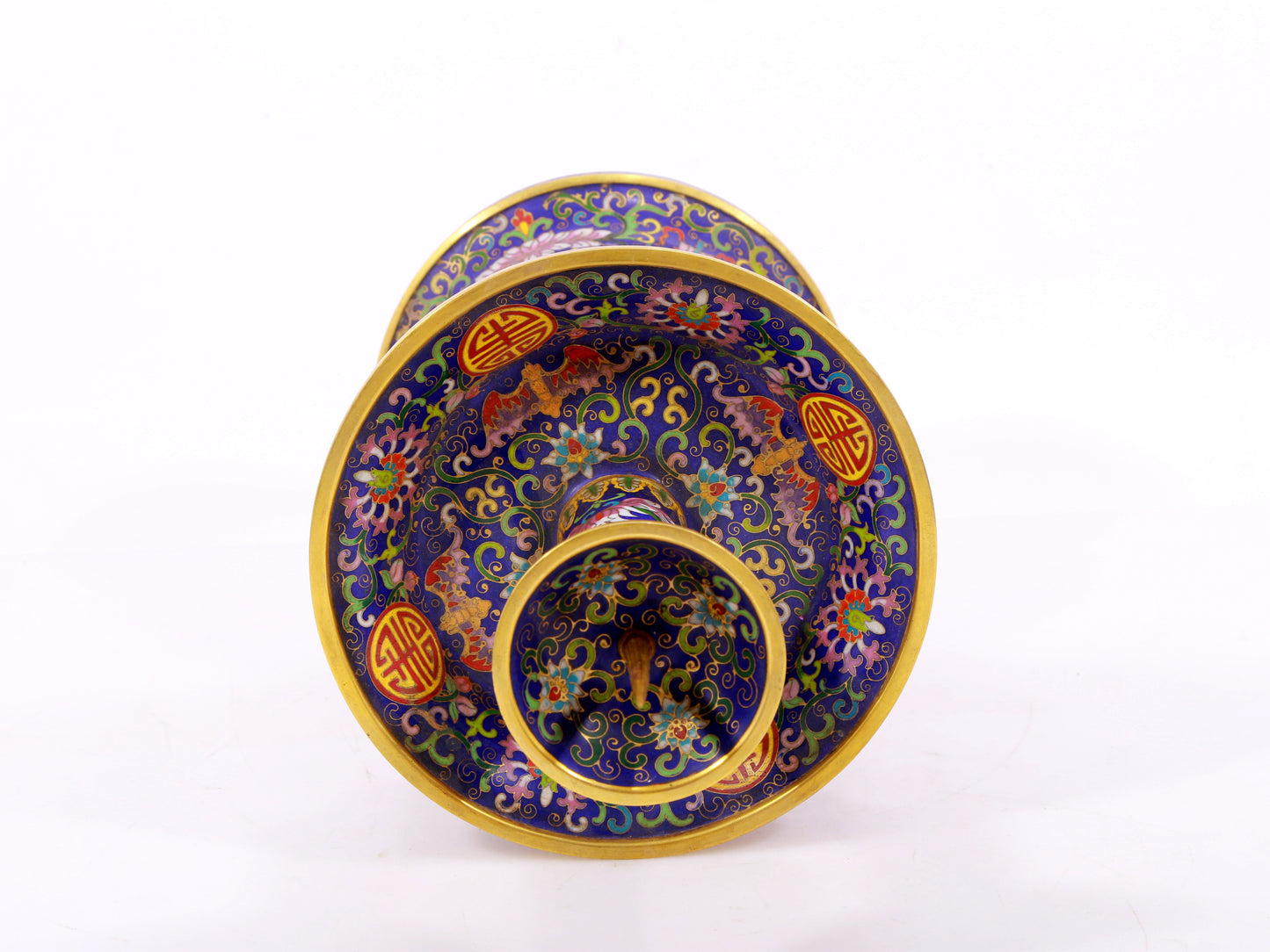 Pair of cloisonné candlesticks with lotus pattern