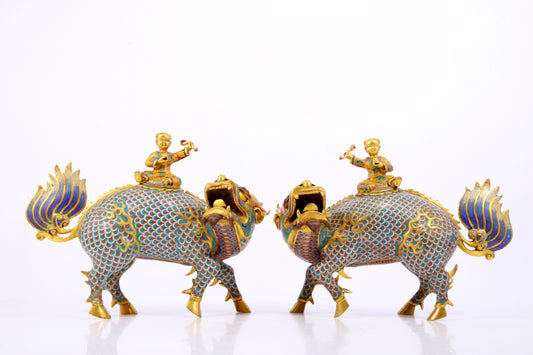 Pair of cloisonné unicorn ornaments