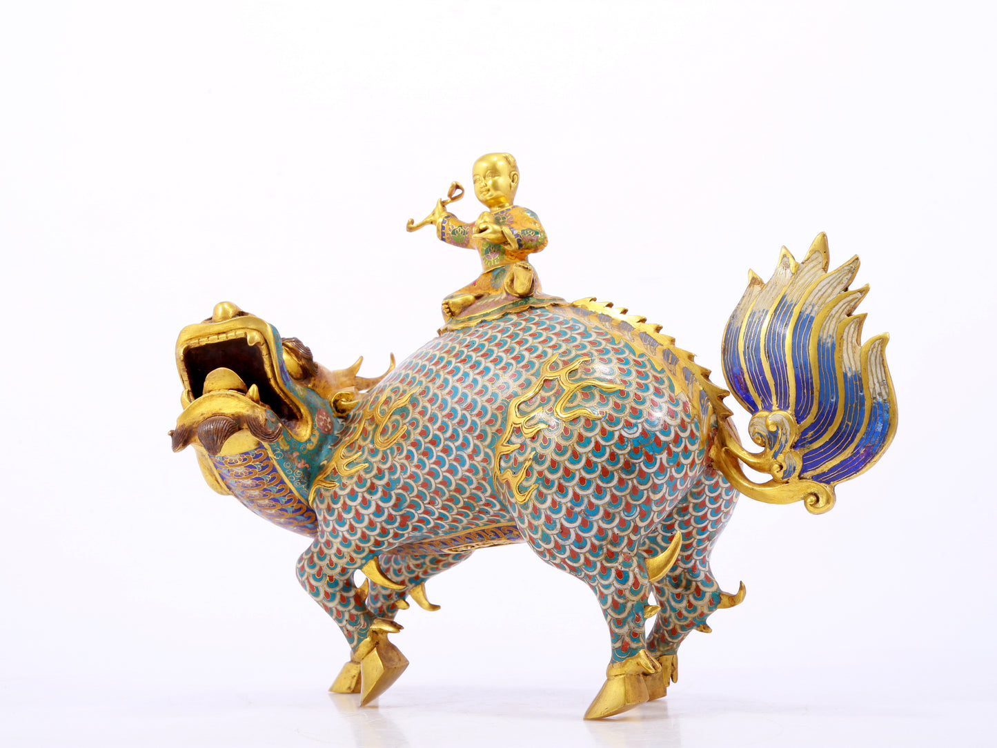 Pair of cloisonné unicorn ornaments