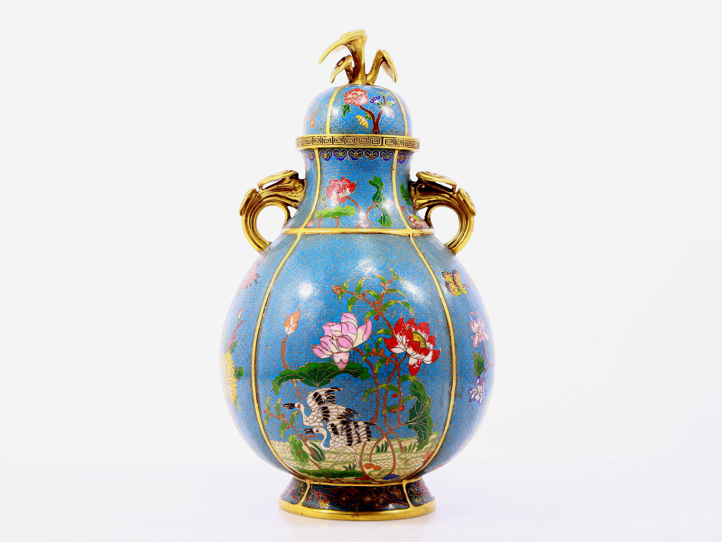 A pair of cloisonne flower and bird pattern amphora