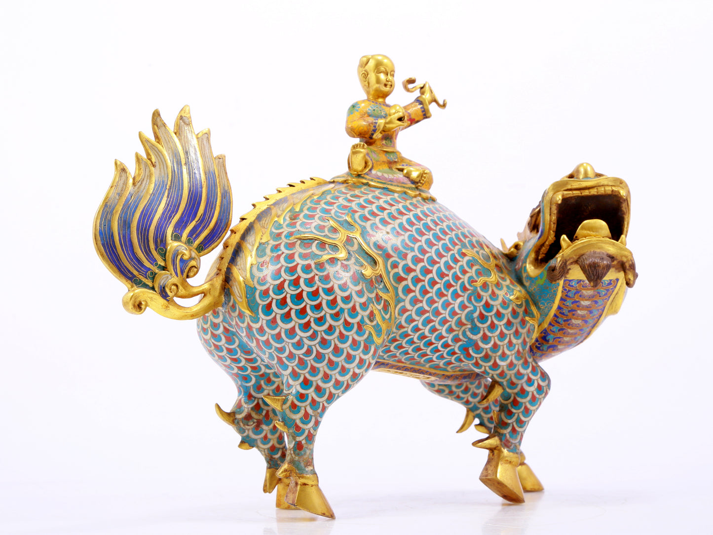 Pair of cloisonné unicorn ornaments