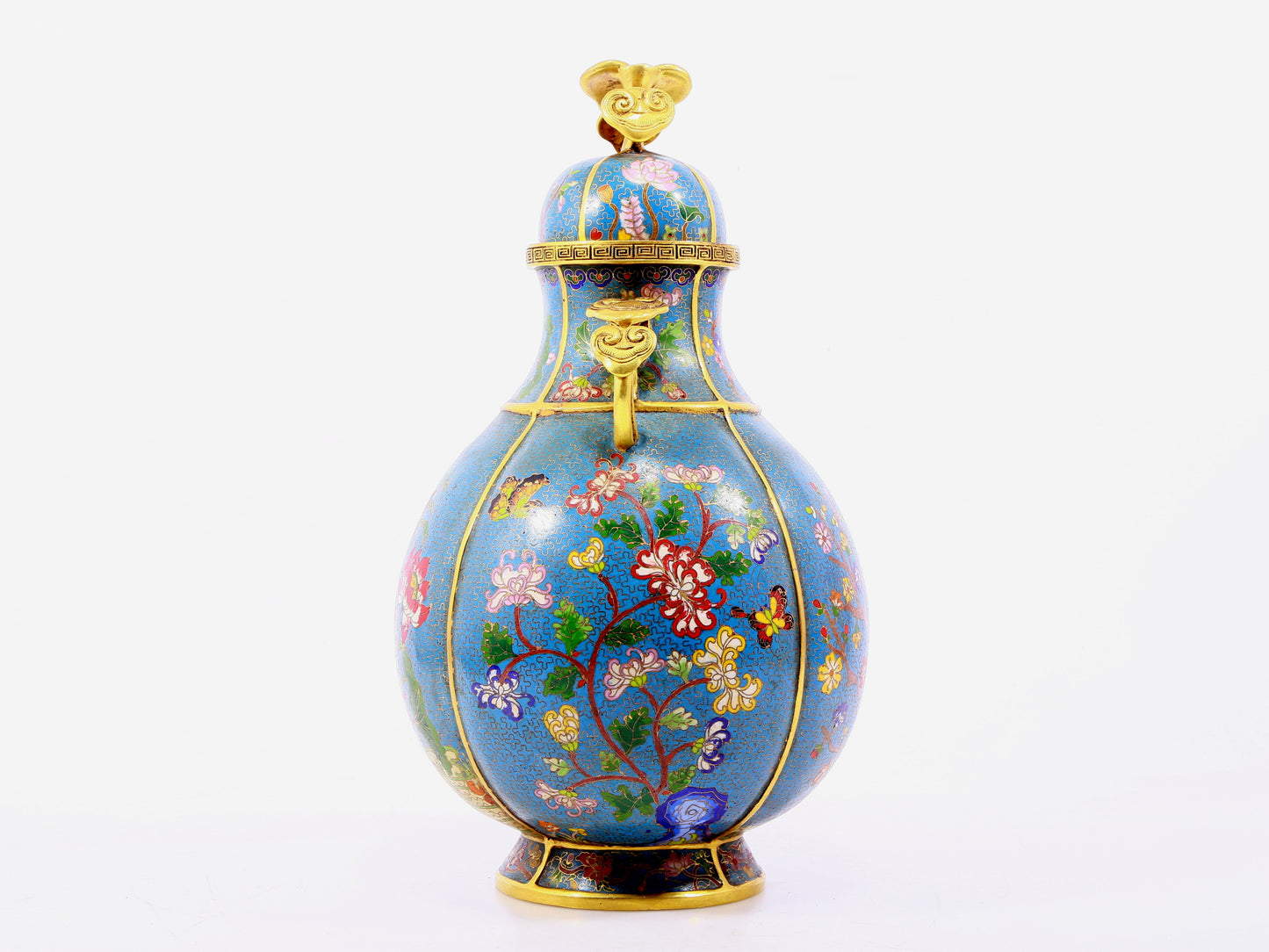 A pair of cloisonne flower and bird pattern amphora