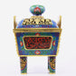 Cloisonné and Arabic Two-Eared Four-Legged Covered Incense Burner