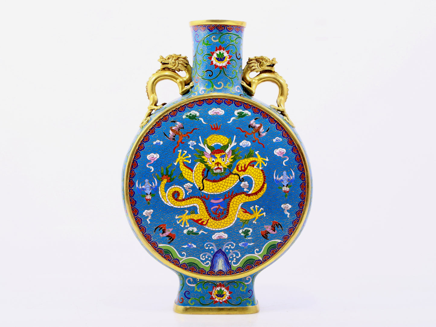 A pair of cloisonné auspicious clouds and dragon pattern amphora