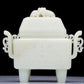 A Precious White Jade 'Animal Mask' Quadripod Censer And Cover