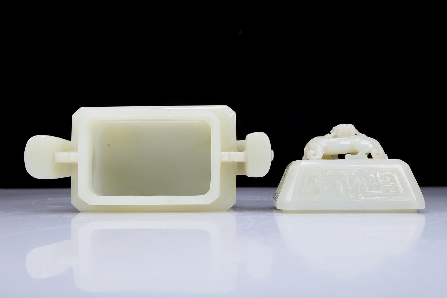 A Precious White Jade 'Animal Mask' Quadripod Censer And Cover