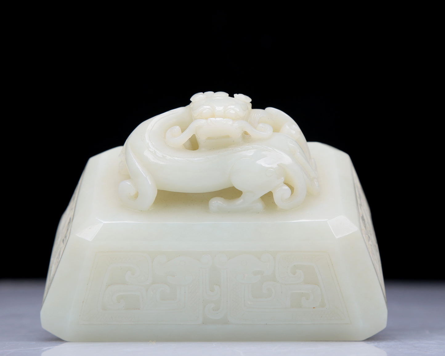 A Precious White Jade 'Animal Mask' Quadripod Censer And Cover