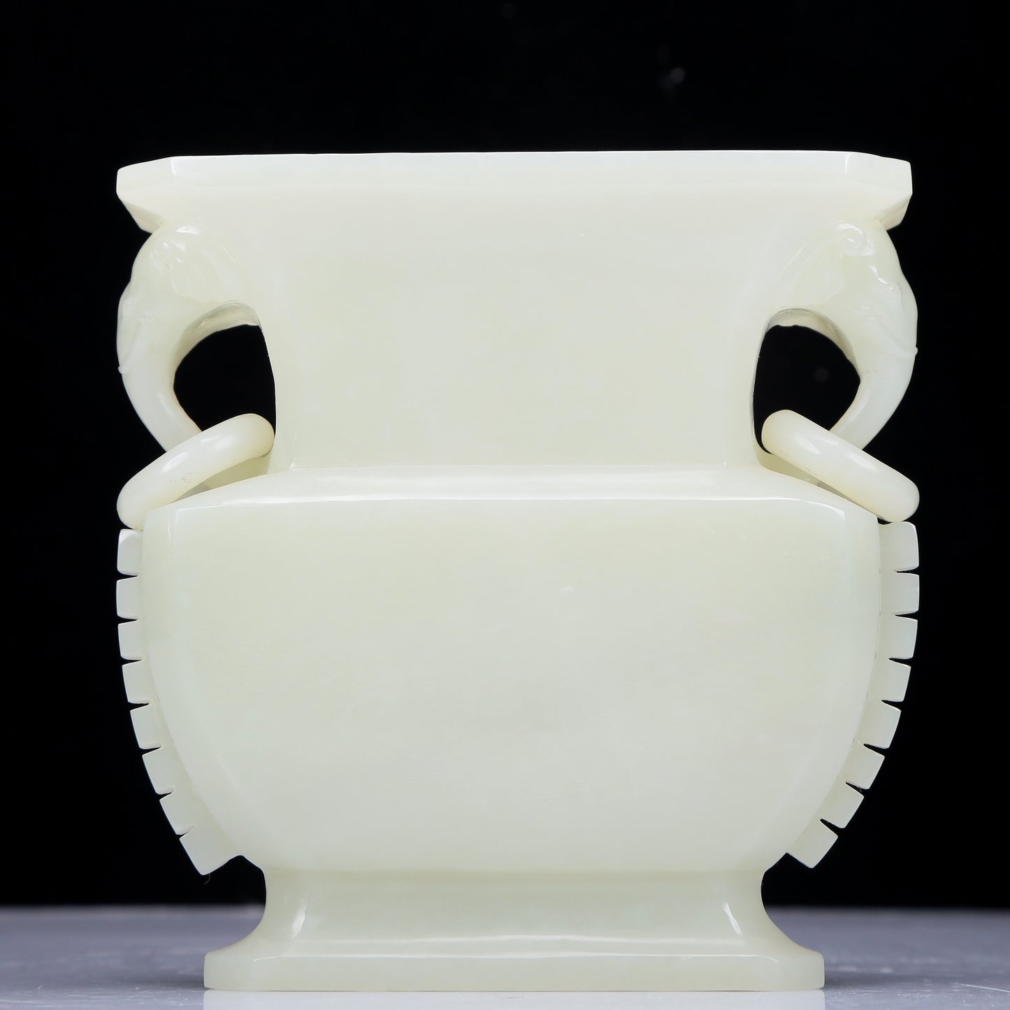 A Precious White Jade Elephant-Handled Vase