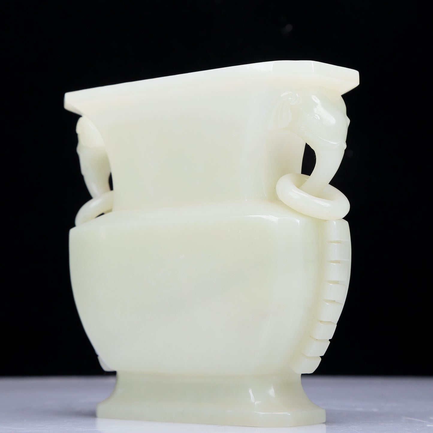 A Precious White Jade Elephant-Handled Vase