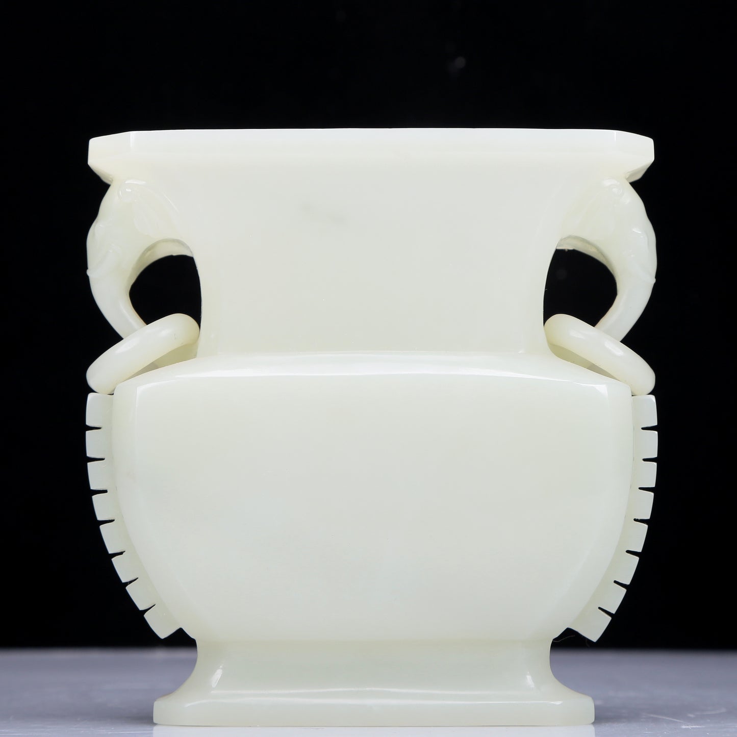 A Precious White Jade Elephant-Handled Vase