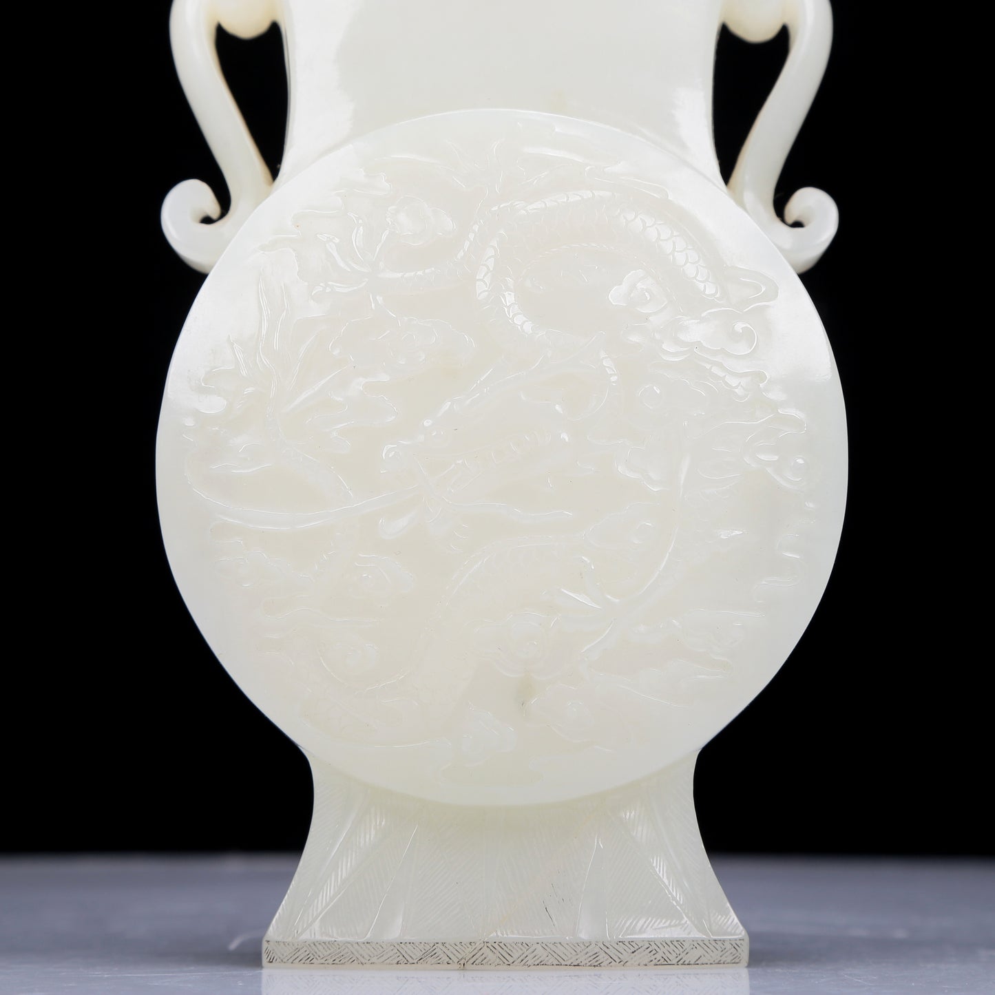 Precious White Jade 'Dragon& Auspicious Cloud' Vase And Cover