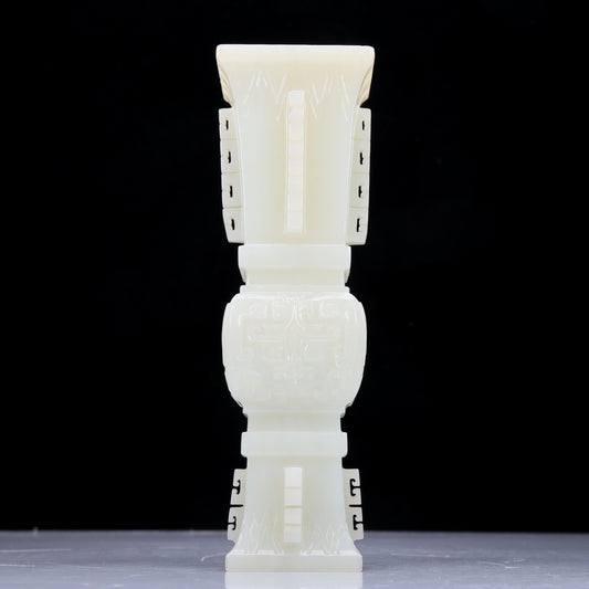 A Precious White Jade 'Animal Mask' Vase