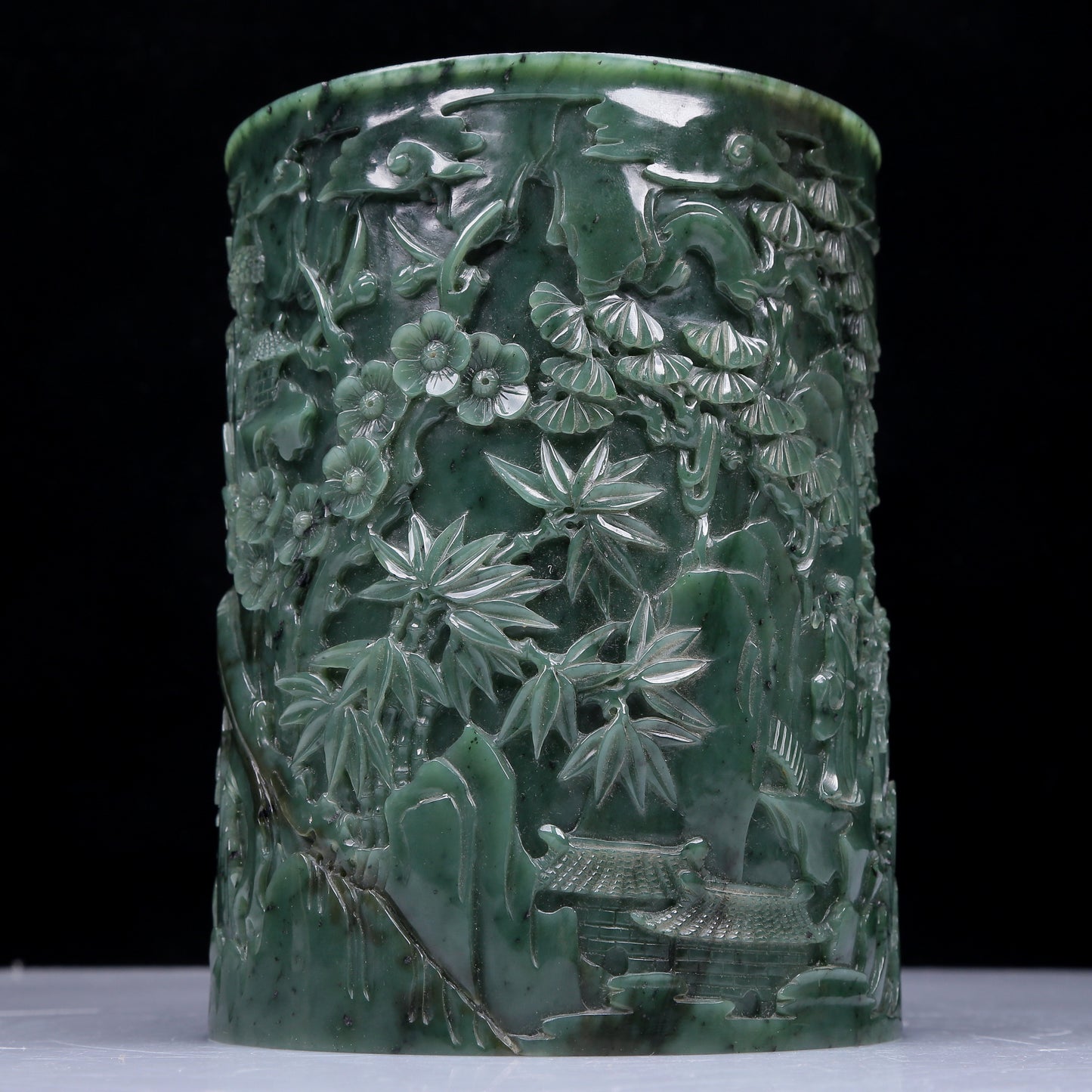 A Precious Jasper 'Figure& Landscape' Brush Pot