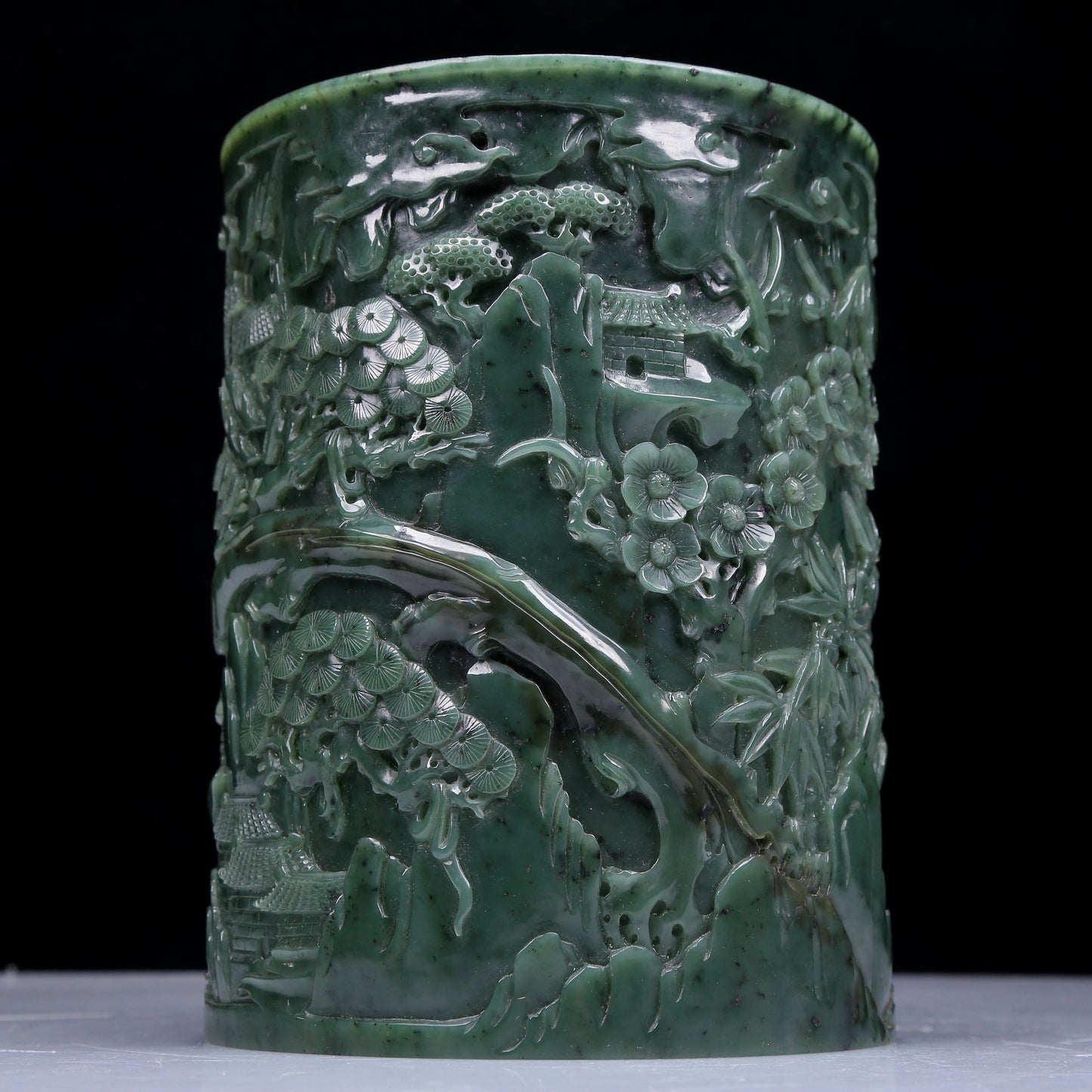 A Precious Jasper 'Figure& Landscape' Brush Pot