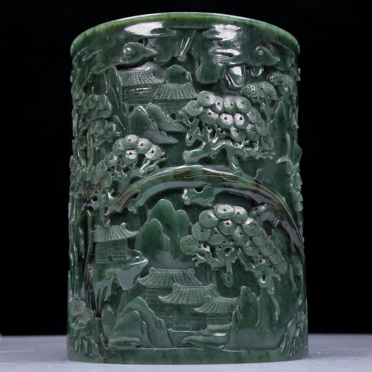 A Precious Jasper 'Figure& Landscape' Brush Pot