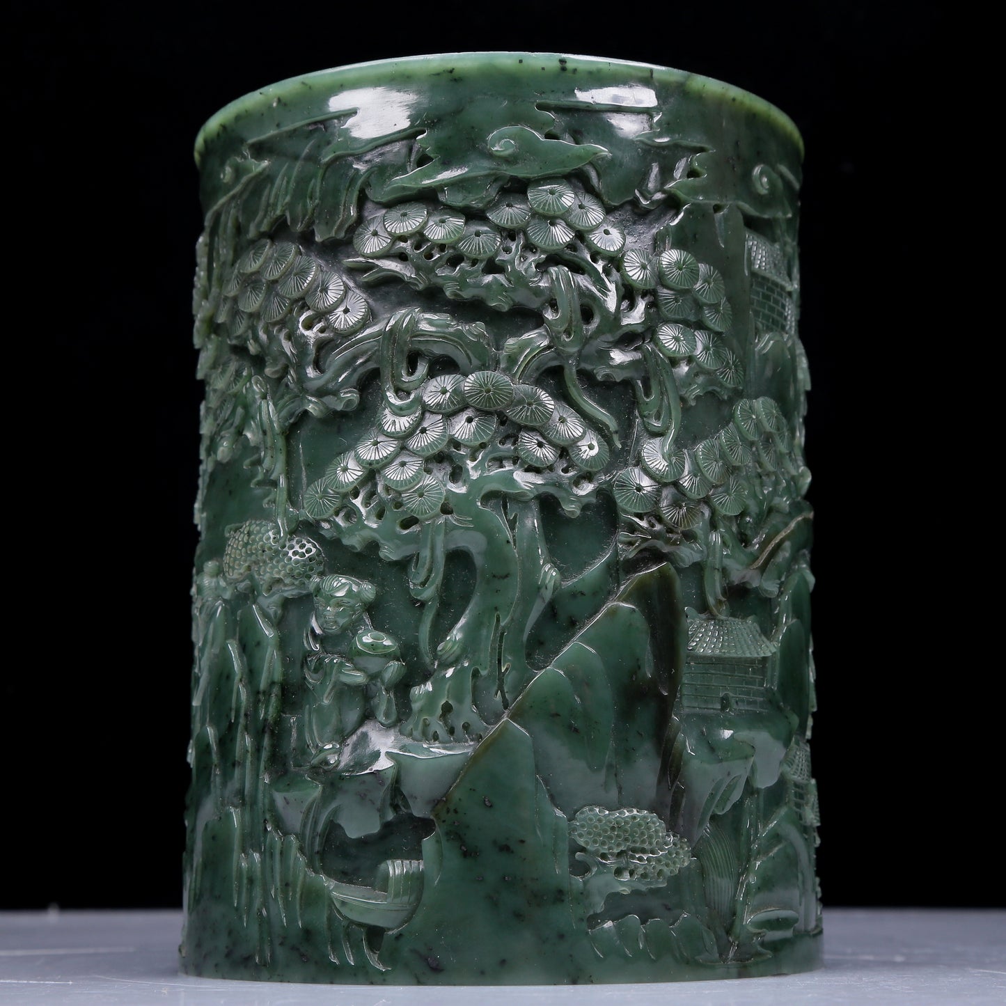 A Precious Jasper 'Figure& Landscape' Brush Pot