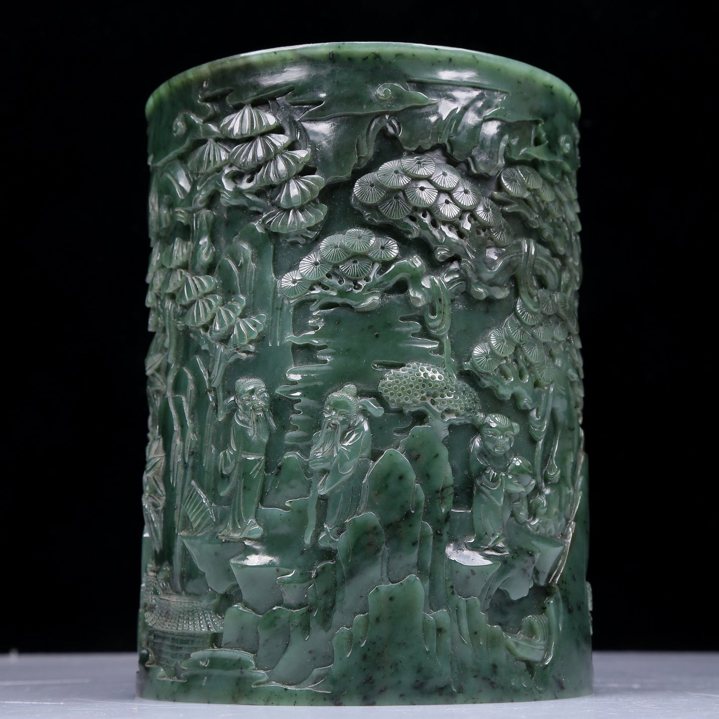 A Precious Jasper 'Figure& Landscape' Brush Pot