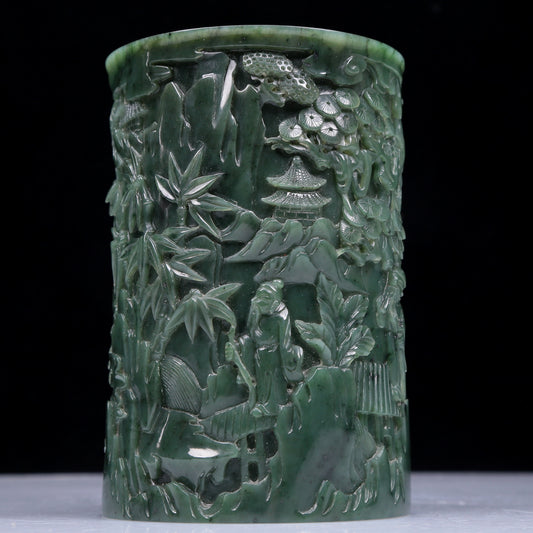 A Precious Jasper 'Figure& Landscape' Brush Pot