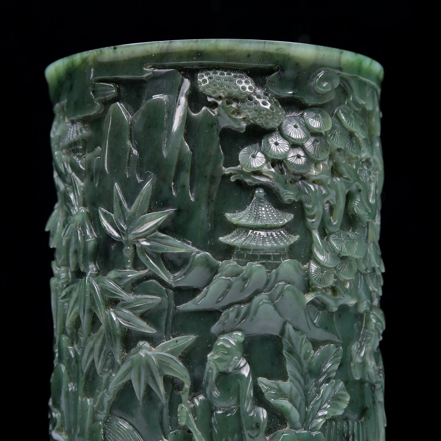 A Precious Jasper 'Figure& Landscape' Brush Pot