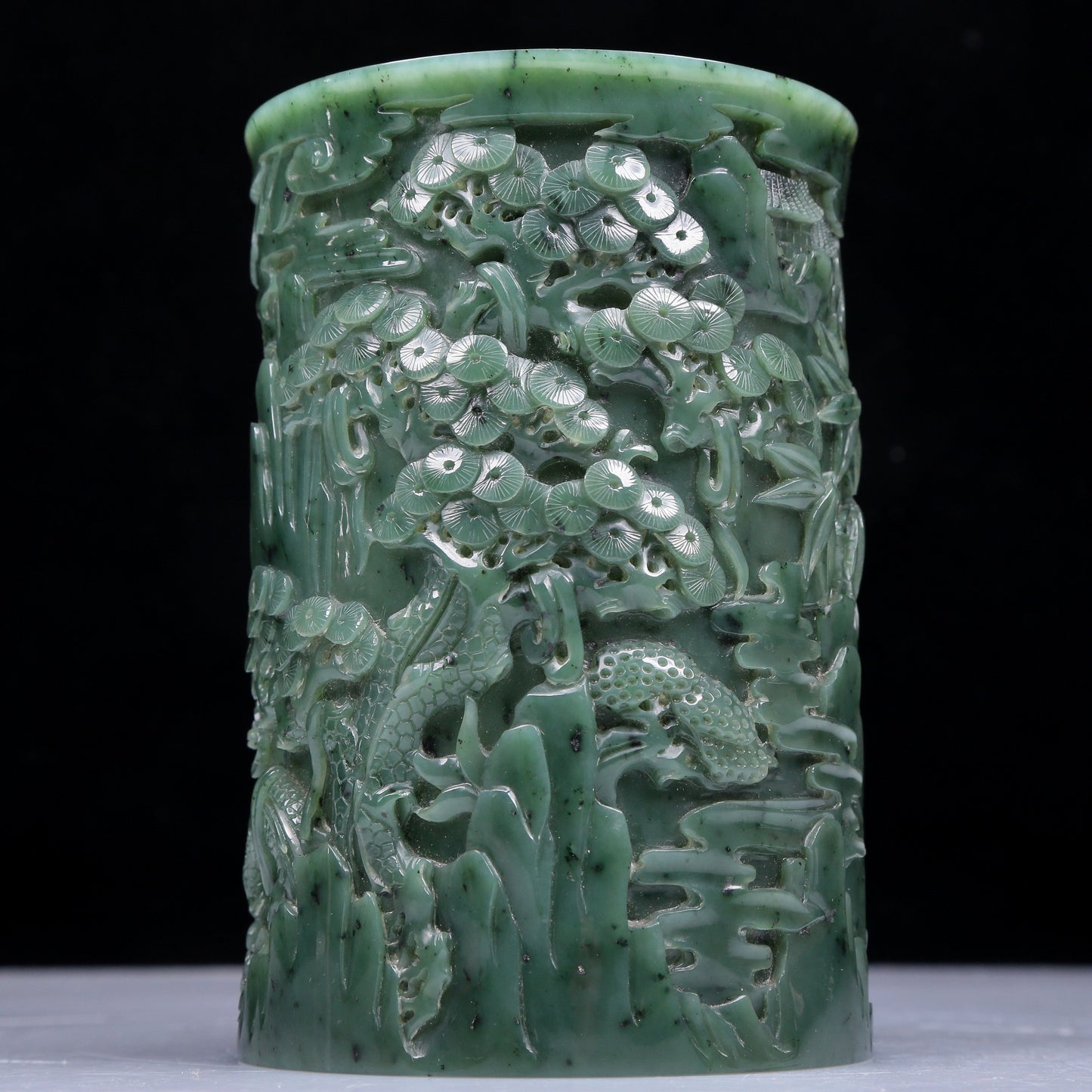 A Precious Jasper 'Figure& Landscape' Brush Pot