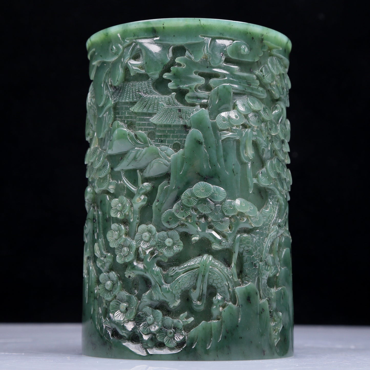 A Precious Jasper 'Figure& Landscape' Brush Pot