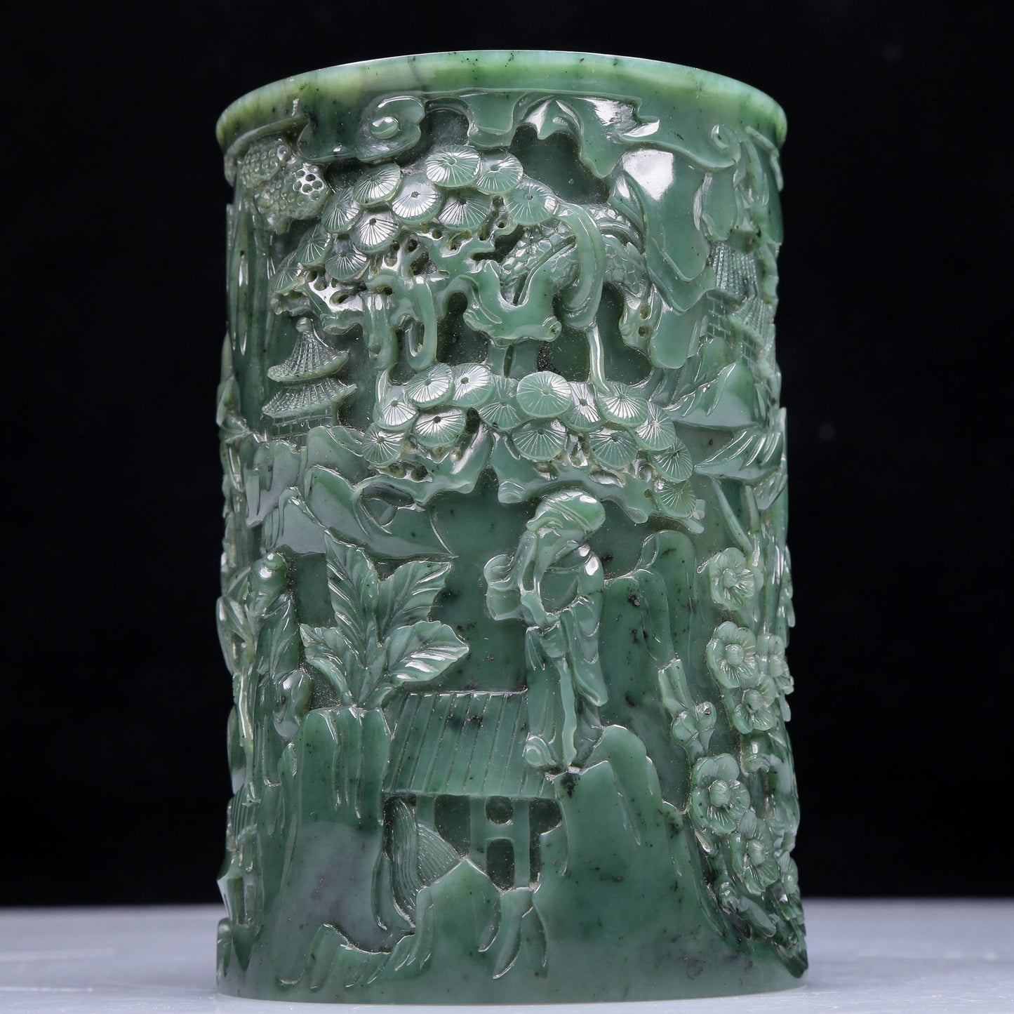 A Precious Jasper 'Figure& Landscape' Brush Pot