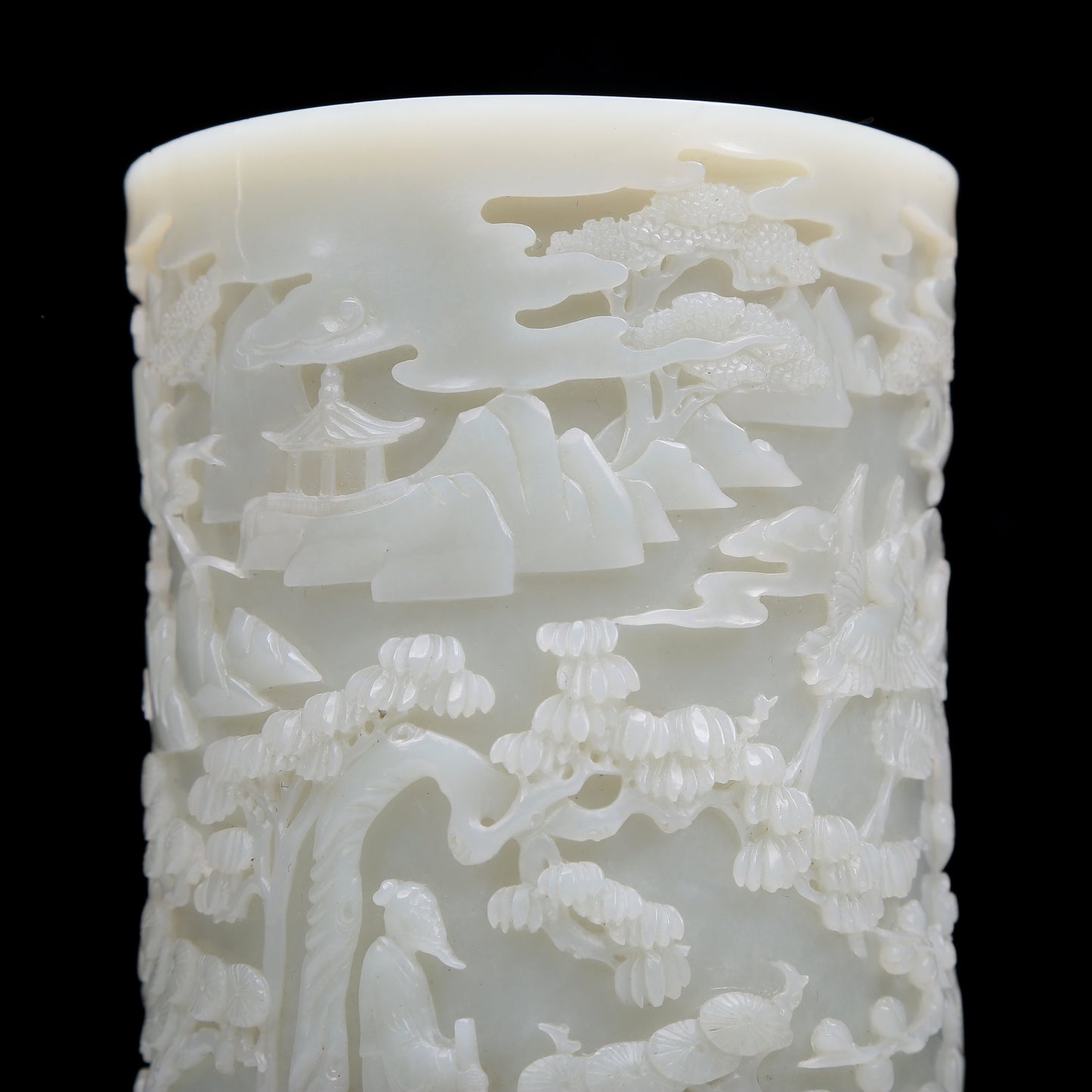 A Precious White Jade 'Figure& Landscape' Brush Pot