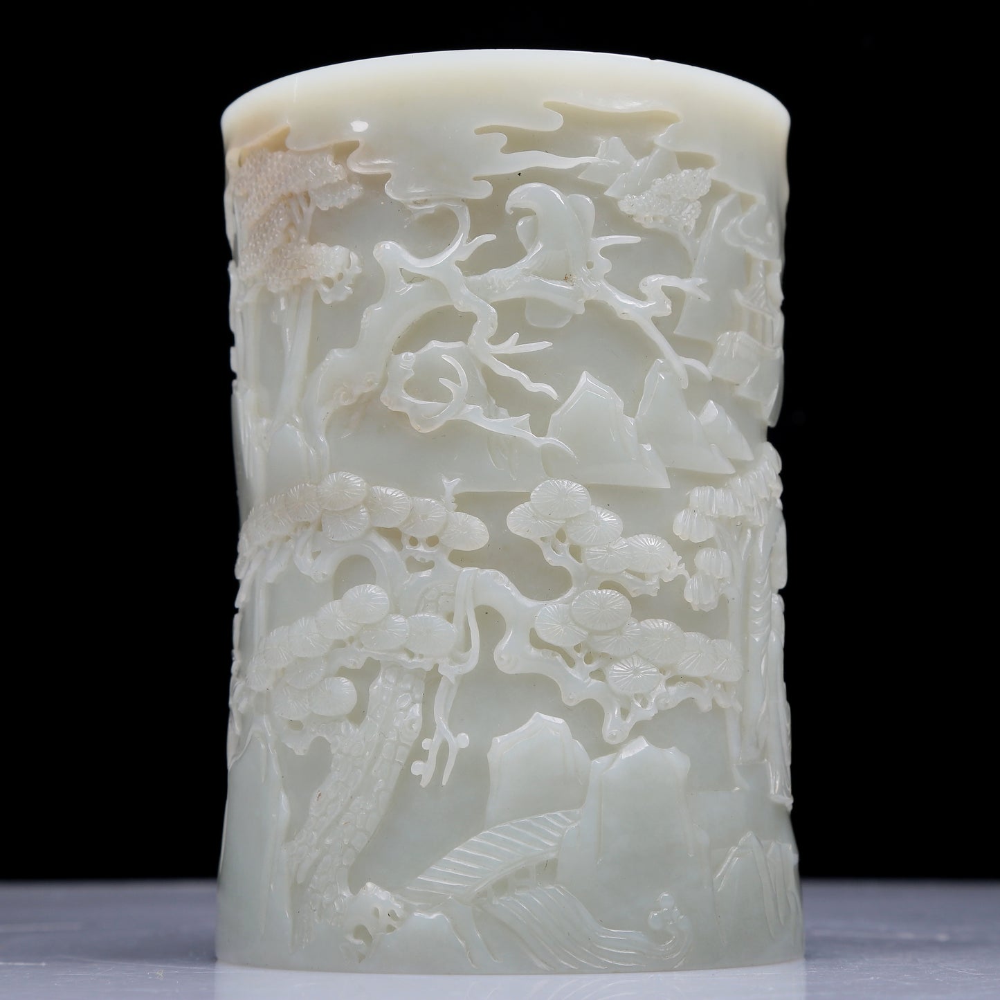 A Precious White Jade 'Figure& Landscape' Brush Pot