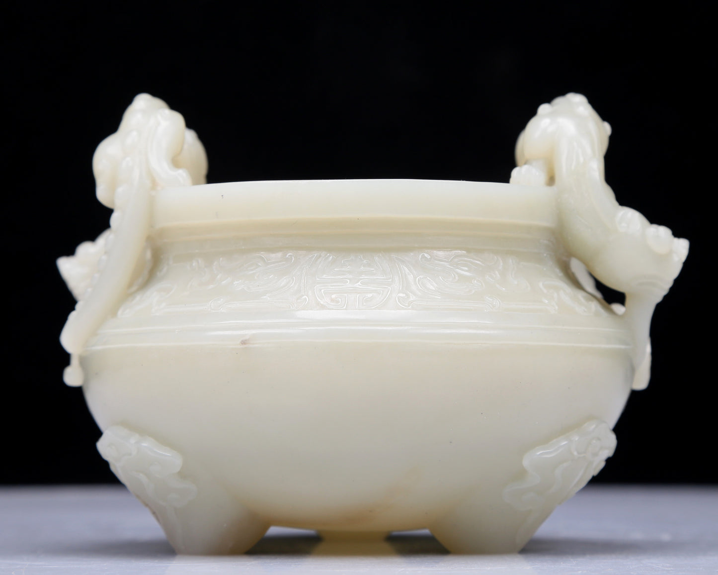 Precious White Jade Chi-Dragon-Handled Tripod Censer