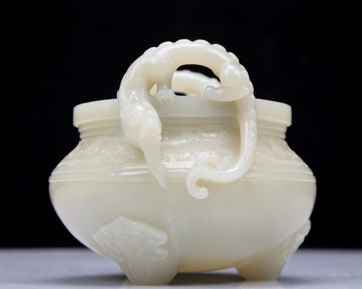 Precious White Jade Chi-Dragon-Handled Tripod Censer