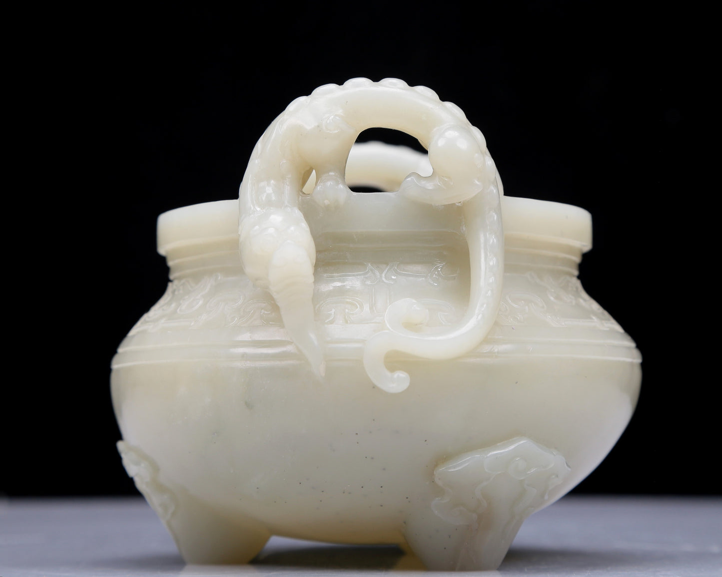 Precious White Jade Chi-Dragon-Handled Tripod Censer