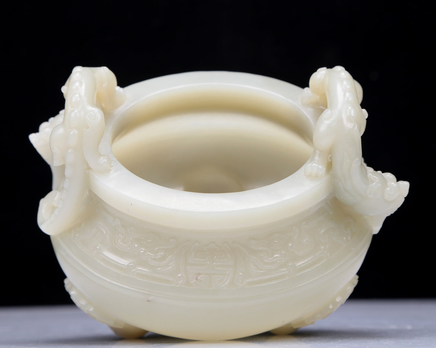 Precious White Jade Chi-Dragon-Handled Tripod Censer