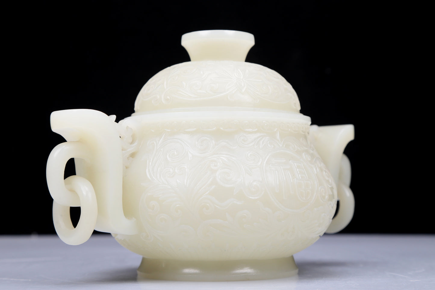 A Precious White Jade 'Scrolling Lotus' Censer And Cover