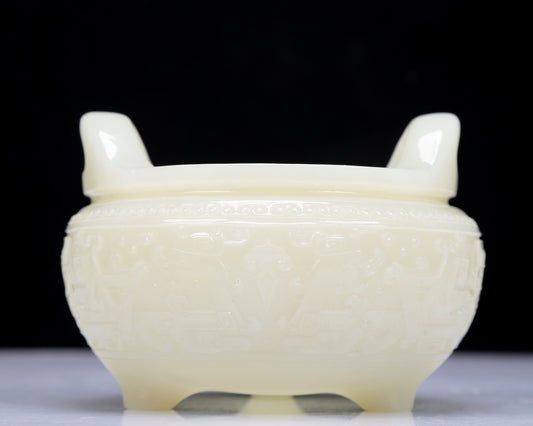 A Precious White Jade 'Dragon' Tripod Censer