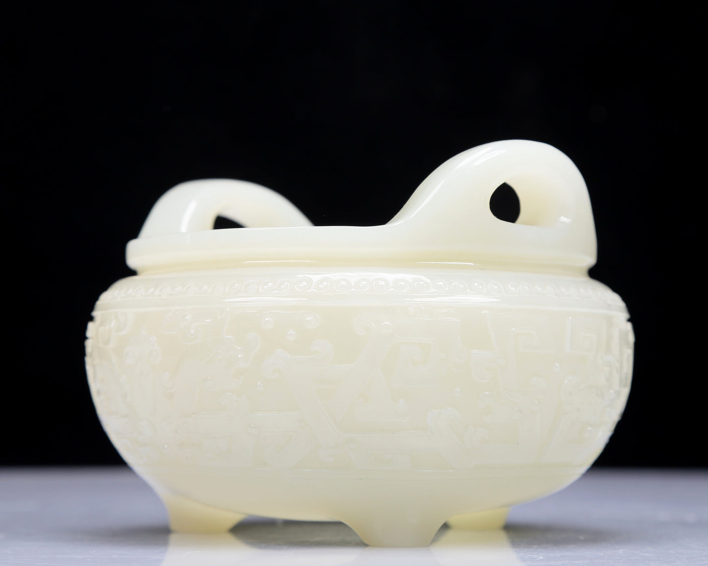 A Precious White Jade 'Dragon' Tripod Censer