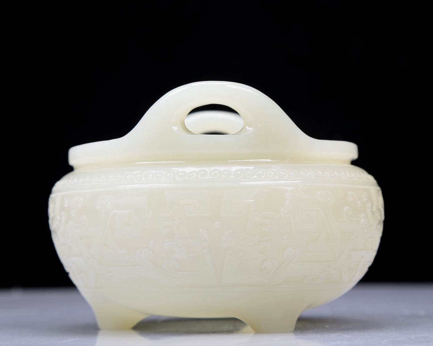 A Precious White Jade 'Dragon' Tripod Censer