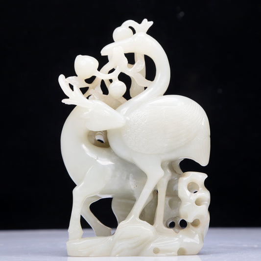 A Precious White Jade 'Deer& Crane' Decoration