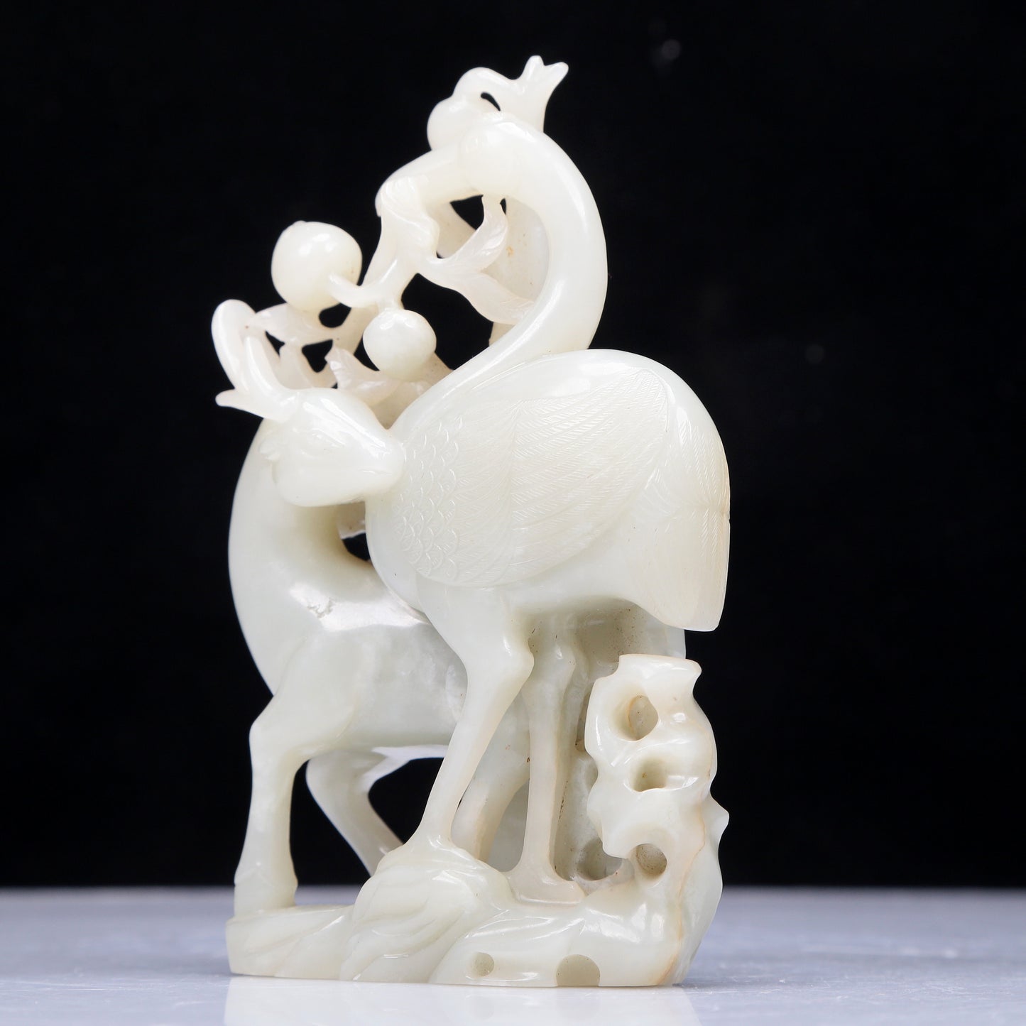 A Precious White Jade 'Deer& Crane' Decoration