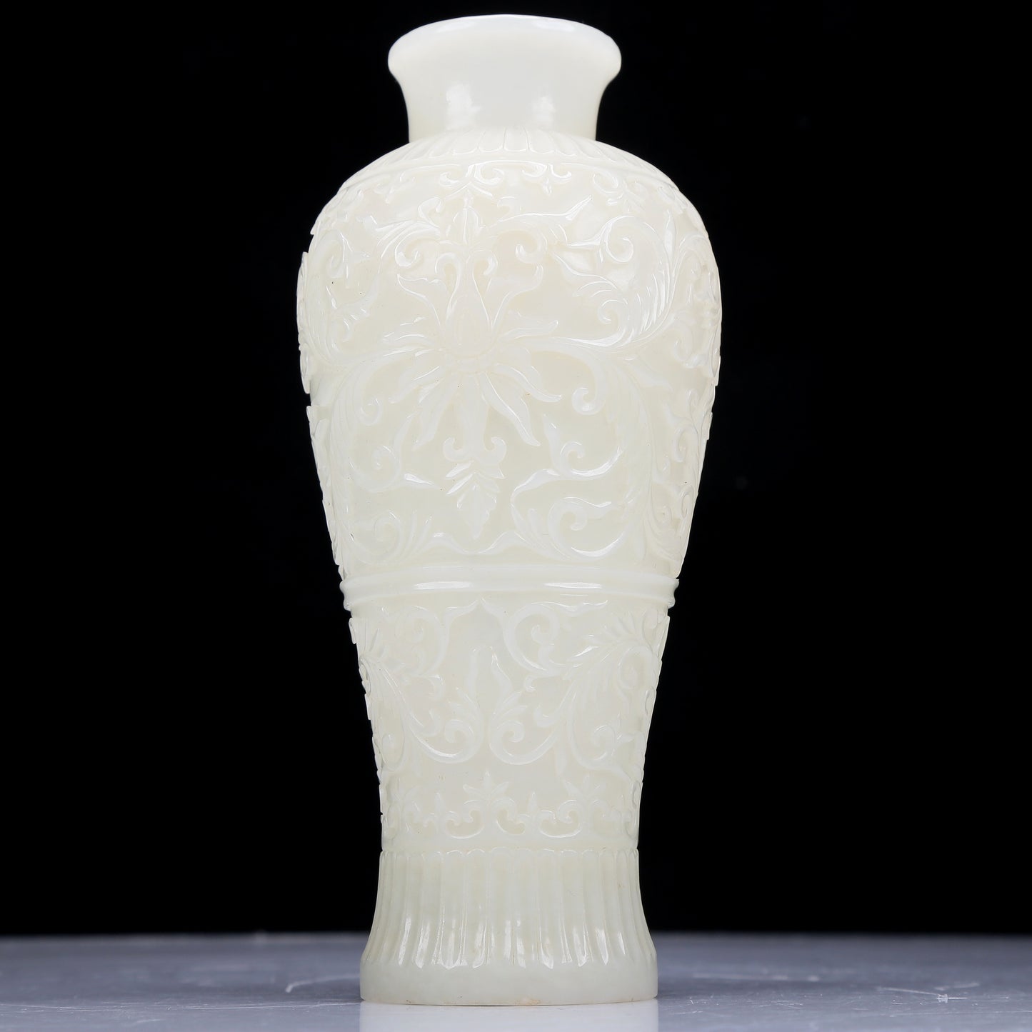 A Precious White Jade 'Scrolling Lotus' Vase