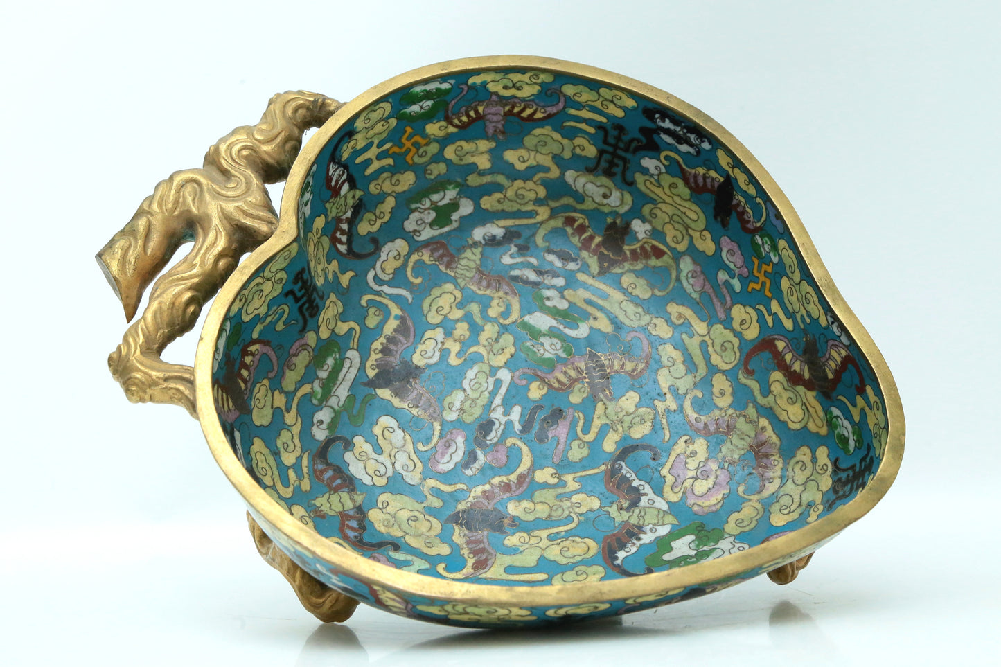 A Fine Cloisonne 'Bat& Auspicious Cloud' Peach-Form Brushwasher