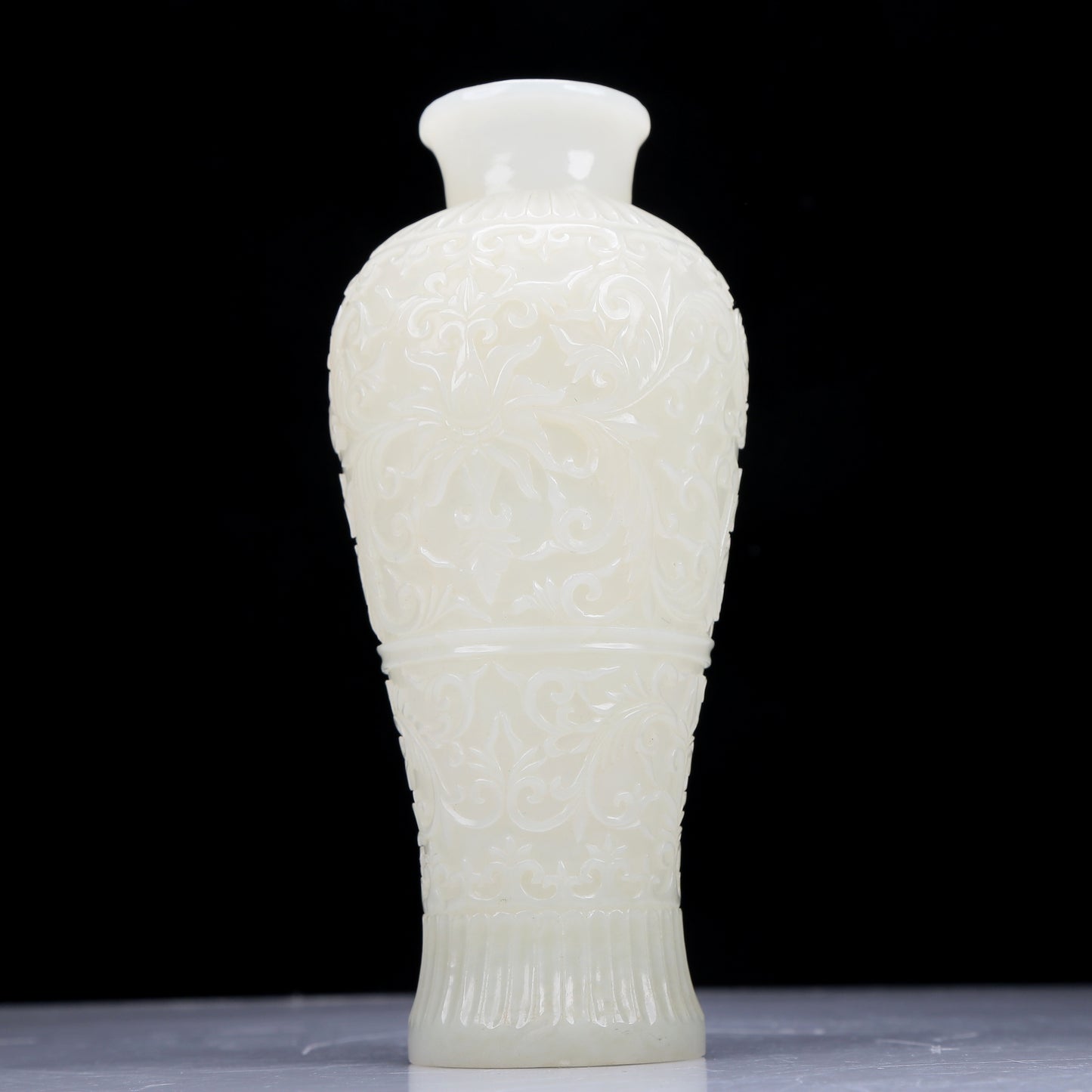 A Precious White Jade 'Scrolling Lotus' Vase