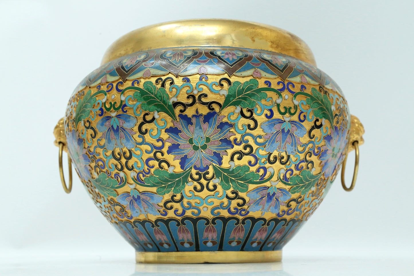 A Fine Cloisonne 'Scrolling Lotus' Lion-Handled Water Pot