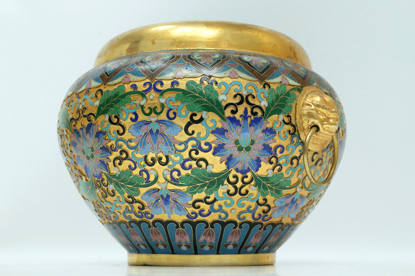 A Fine Cloisonne 'Scrolling Lotus' Lion-Handled Water Pot