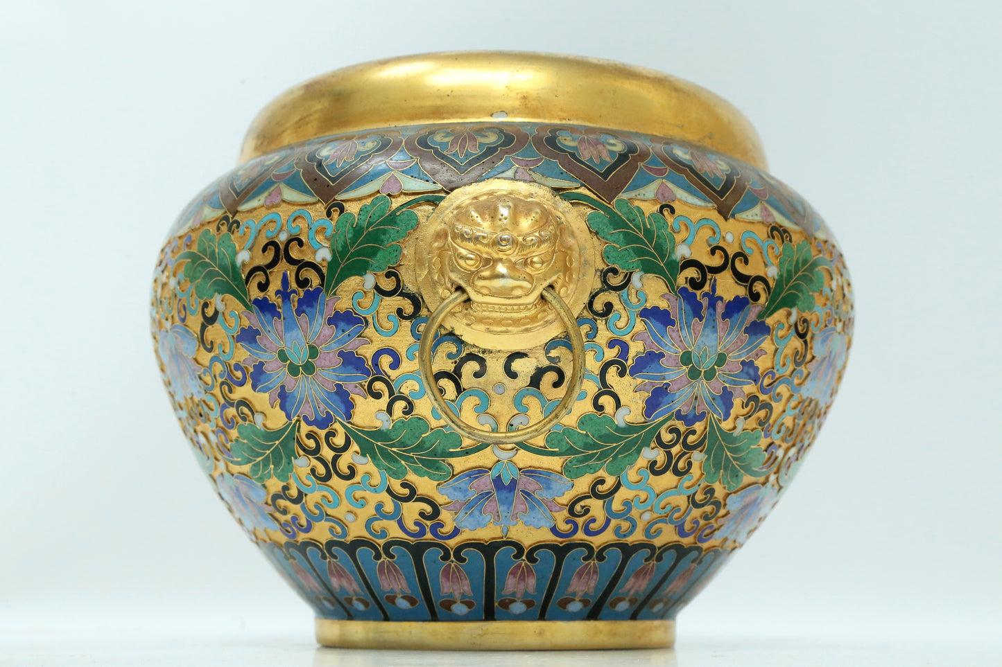 A Fine Cloisonne 'Scrolling Lotus' Lion-Handled Water Pot