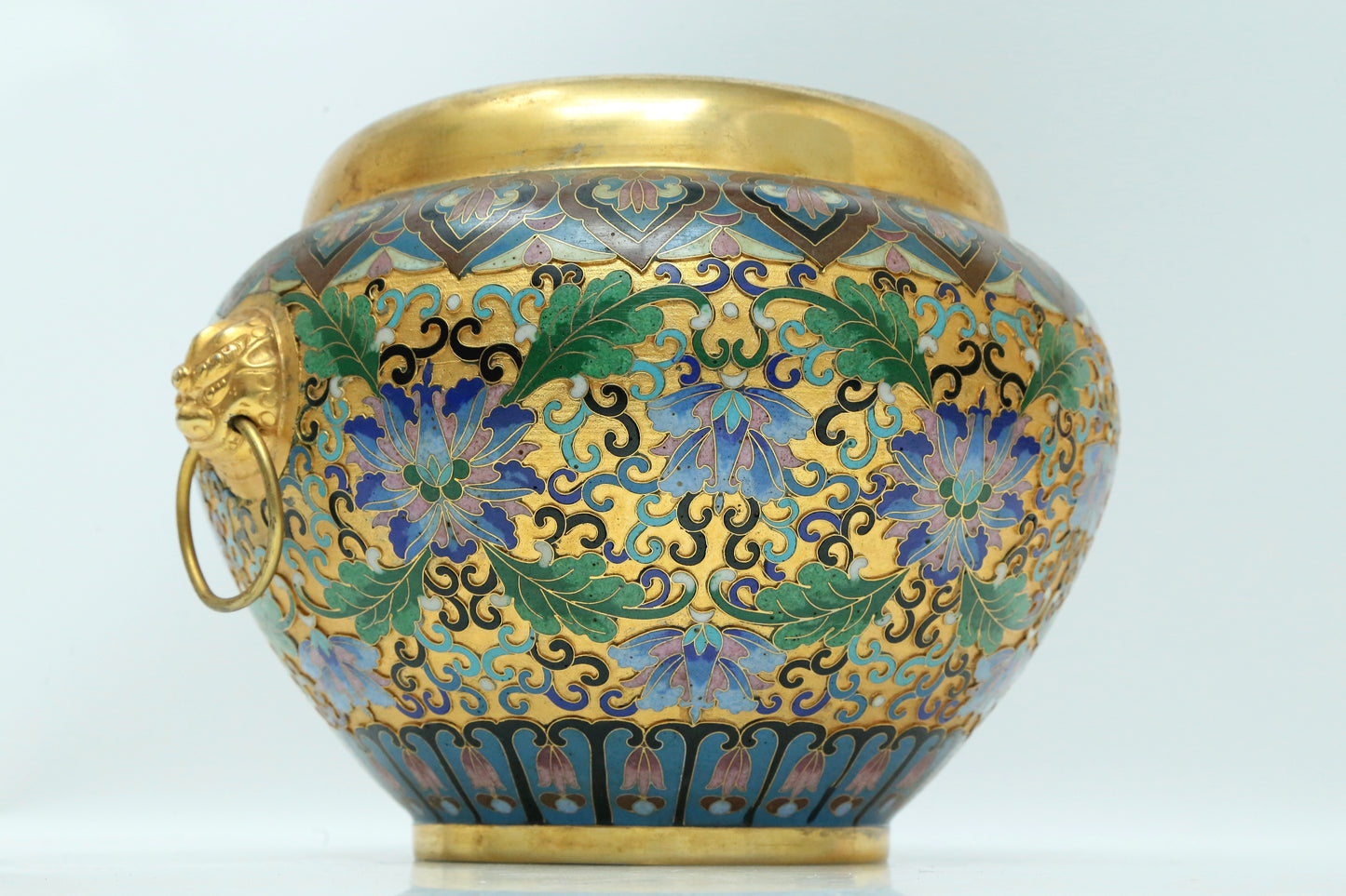 A Fine Cloisonne 'Scrolling Lotus' Lion-Handled Water Pot