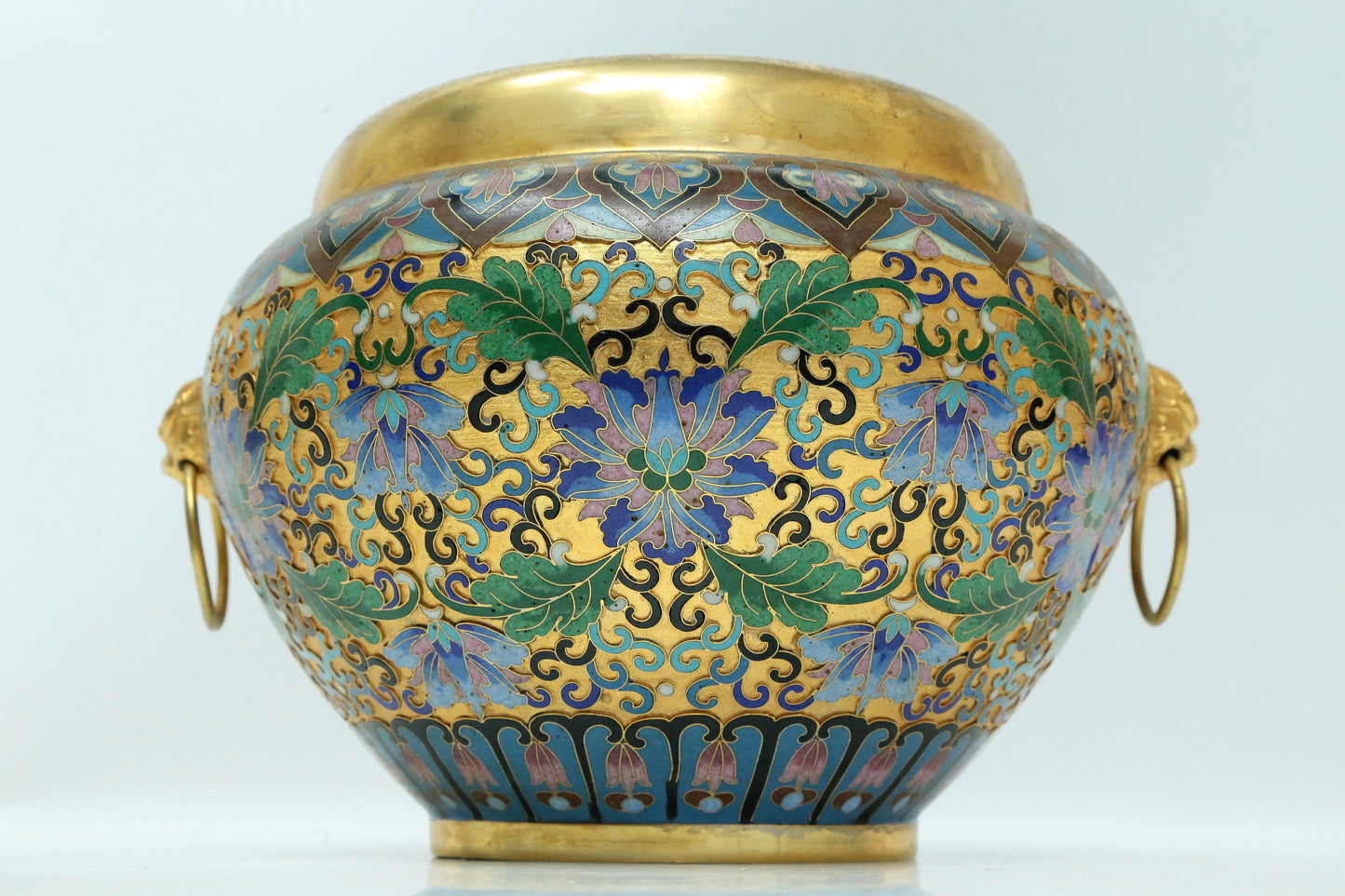 A Fine Cloisonne 'Scrolling Lotus' Lion-Handled Water Pot