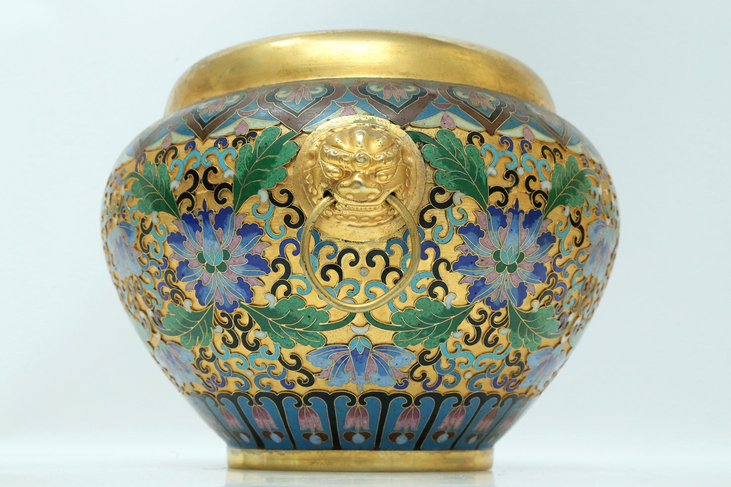 A Fine Cloisonne 'Scrolling Lotus' Lion-Handled Water Pot