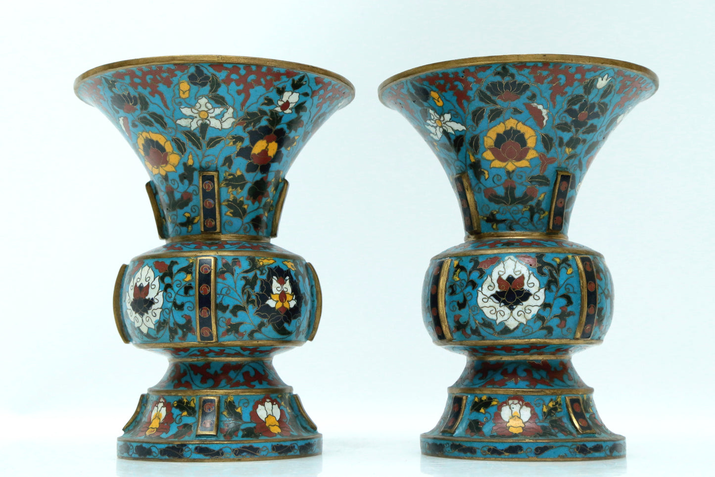 Fine Pair Of Cloisonne 'Scrolling Lotus' Vases