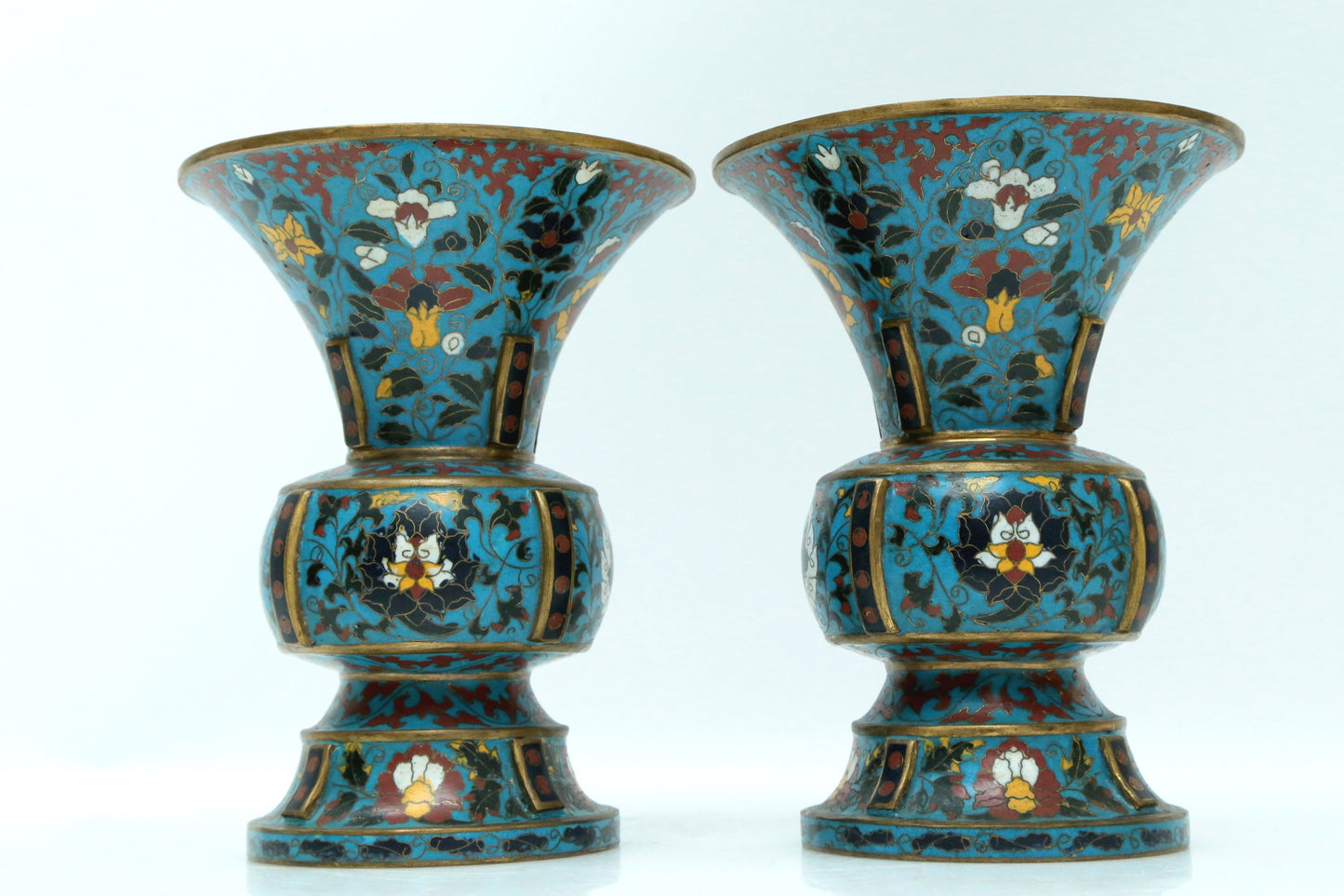 Fine Pair Of Cloisonne 'Scrolling Lotus' Vases